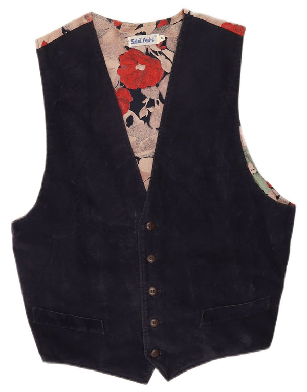 Vestă de damă vintage din piele intoarsa UK 14 Medium Bleumarin Floral