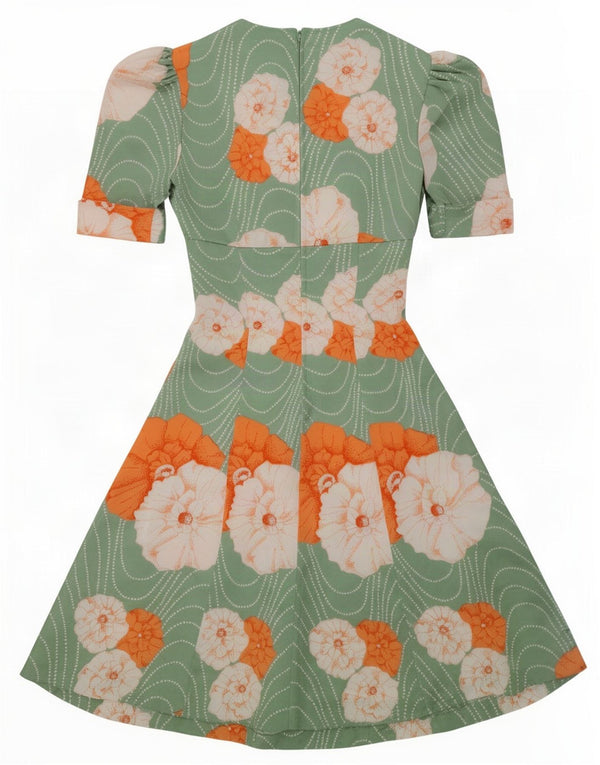 Rochie A-Line Vintage pentru femei UK 4 XS Verde Poliamidă Floral