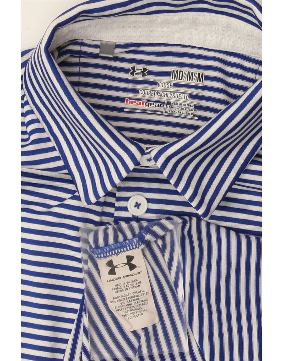 Tricou polo Under Armour pentru bărbați Heat Gear, poliester cu dungi albastre medii