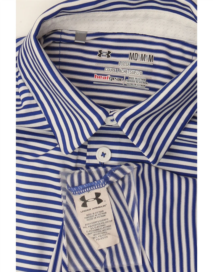 Tricou polo Under Armour pentru bărbați Heat Gear, poliester cu dungi albastre medii