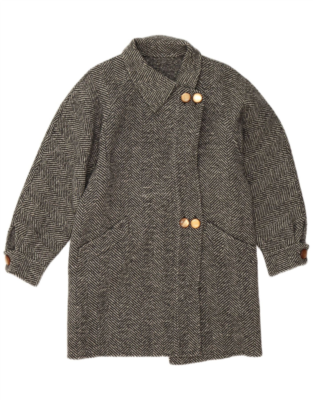 Pardesiu vintage pentru femei UK 14 Medium Grey Herringbone