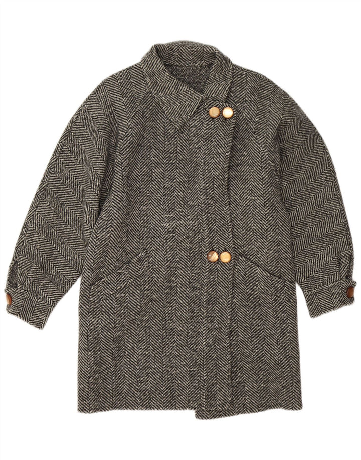 Pardesiu vintage pentru femei UK 14 Medium Grey Herringbone