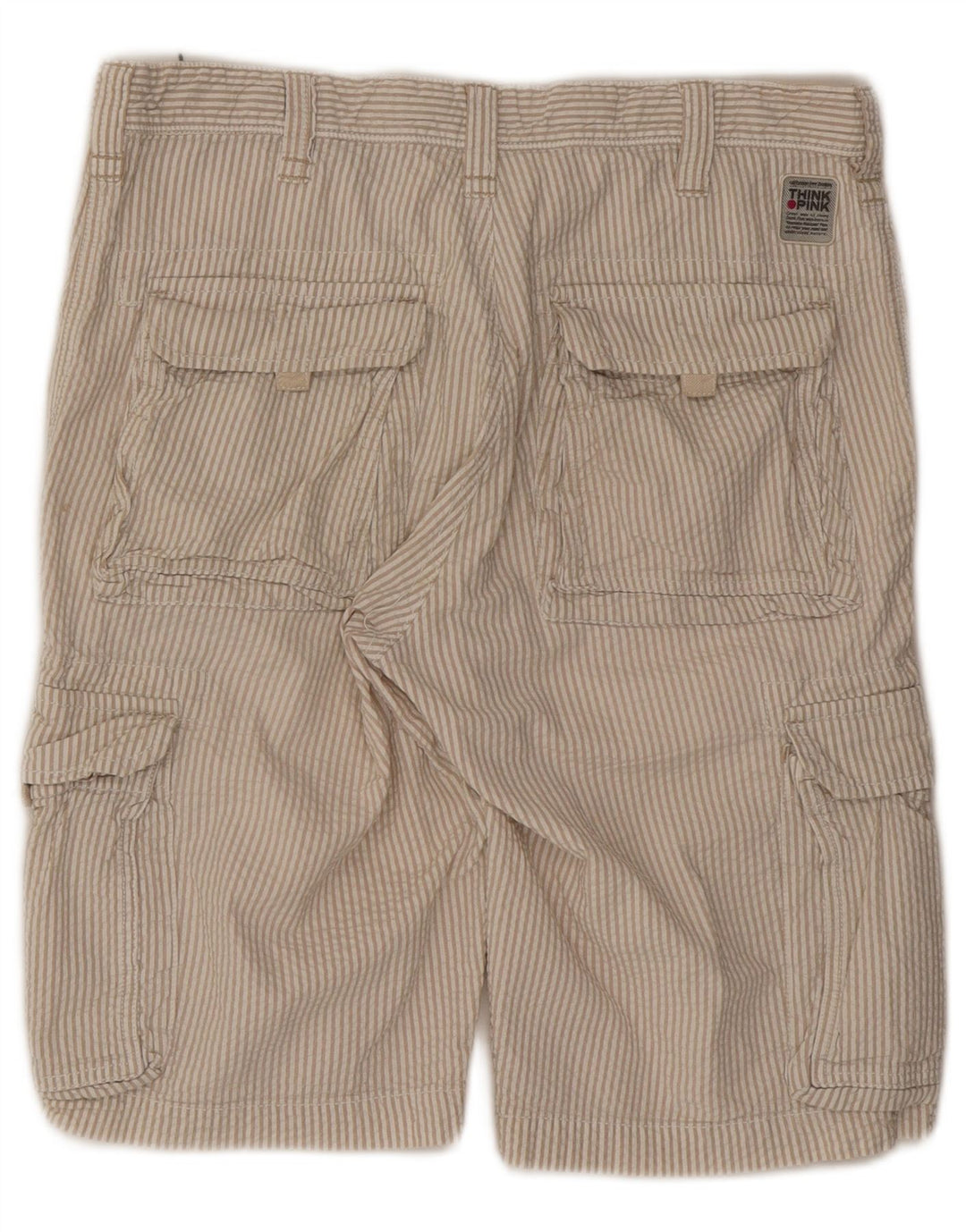 Pantaloni scurți cargo pentru bărbați Think Pink W32, bumbac cu dungi mari, bej