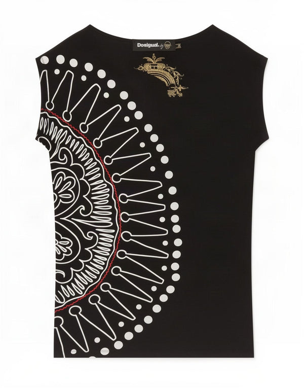 Tricou grafic Desigual pentru femei Top UK 14 Medium Black Floral
