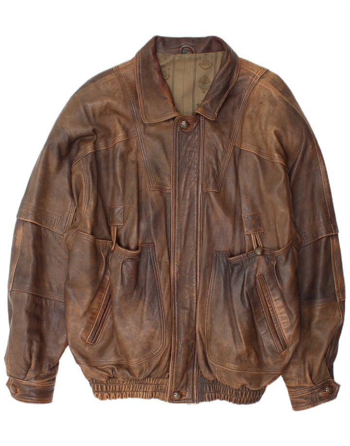 Jachetă din piele vintage pentru bărbați IT 58 4XL din piele maro