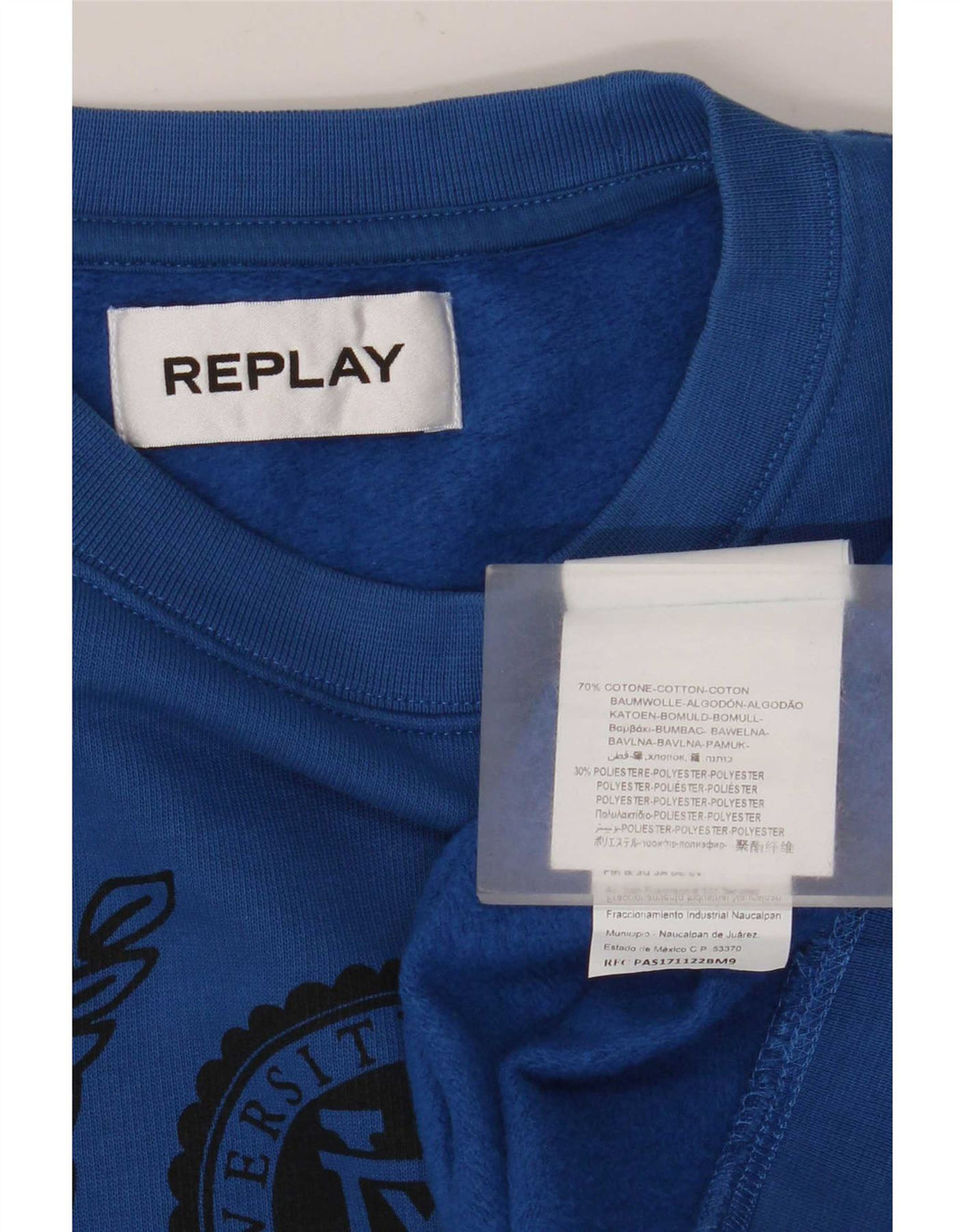 Pulover grafic pentru bărbați Replay, XL, bumbac, albastru