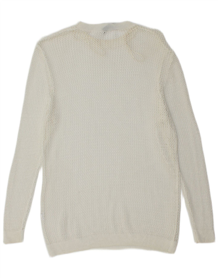 Pulover oversize din croșetat pentru femei Zara, cu decolteu rotund, UK 10 Mic Alb