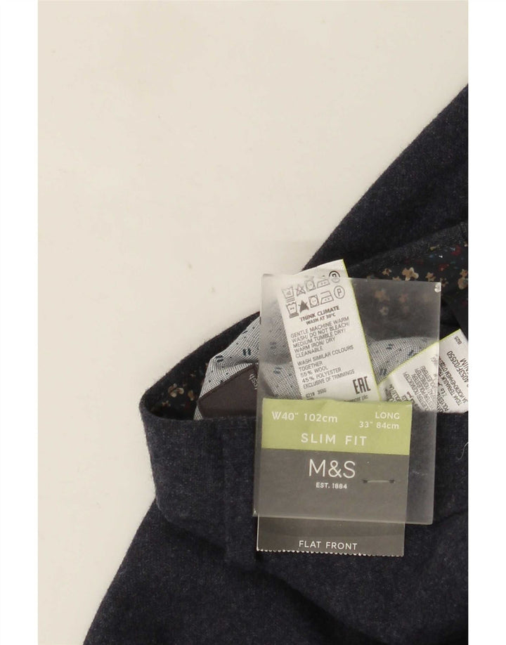 Pantaloni chino subțiri pentru bărbați Marks & Spencer L40 L33 Lână bleumarin