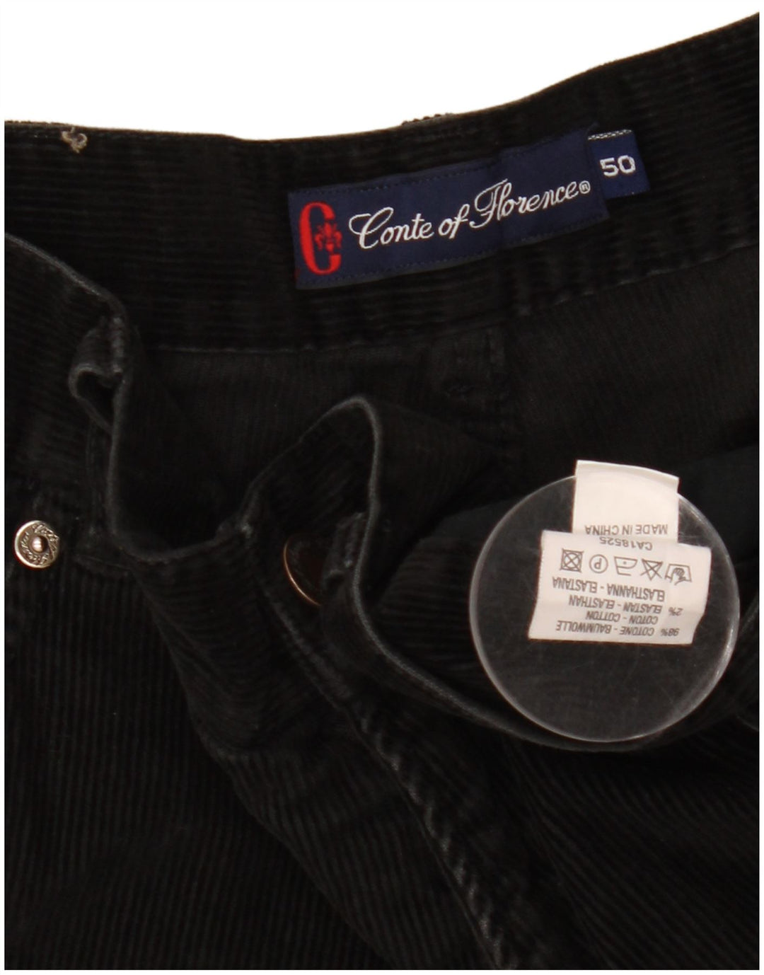 CONTE OF FLORENCE Pantaloni tăiați din velur pentru bărbați IT 50 Large W34 L25 Negru