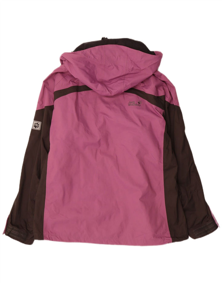 JACK WOLFSKIN Jachetă de ploaie cu grafică pentru femei Marea Britanie 22/24 2XL Violet Colorblock