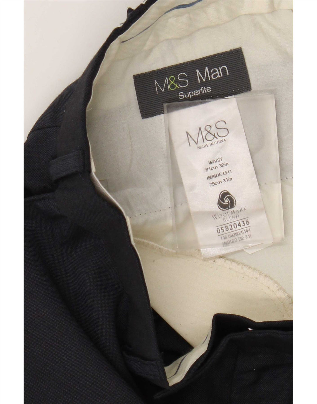 Marks & Spencer Pantaloni drepți pentru bărbați L32 L31 Lână bleumarin