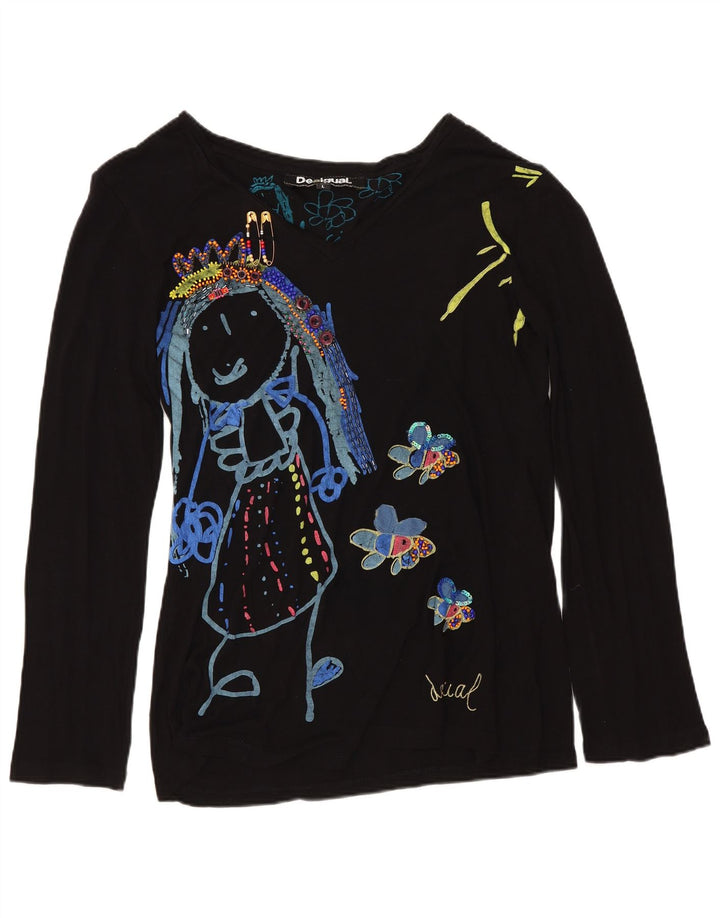 DESIGUAL Top grafic pentru femei cu mânecă lungă UK 16 mare negru