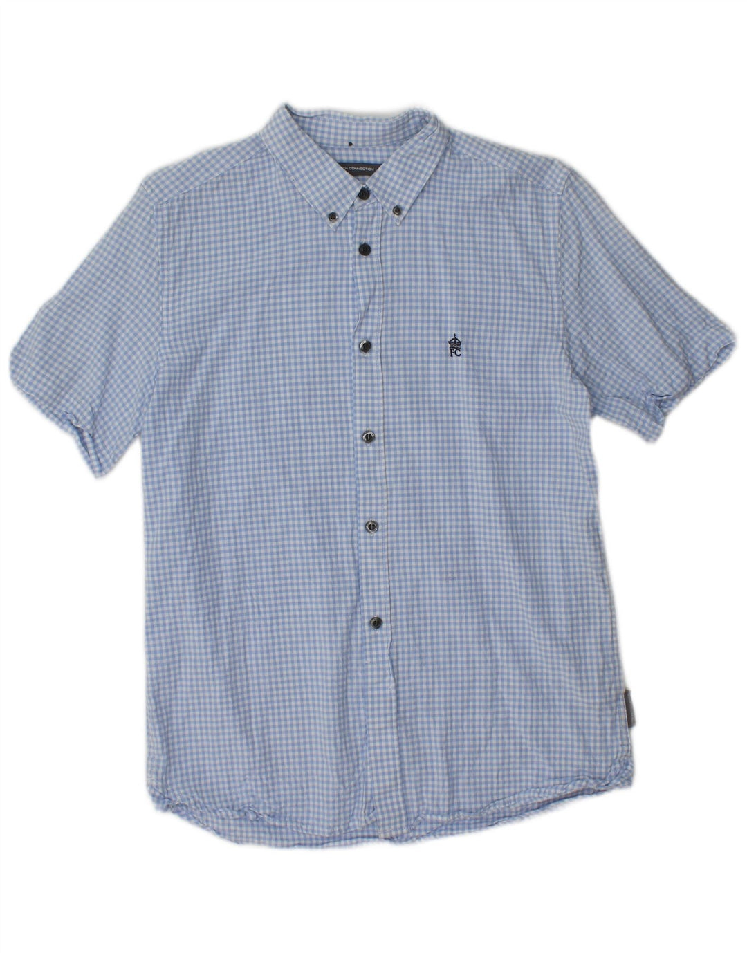 FRENCH CONNECTION Mens Short Sleeve Shirt Small Blue Gingham Cotton