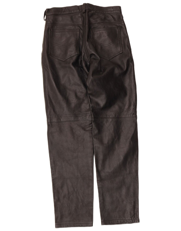 Pantaloni drepți din piele vintage pentru femei UK 14 Large W30 L30 Black