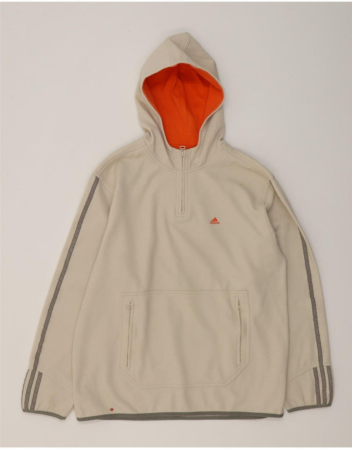 Pulover Adidas pentru bărbați, cu fermoar și gât, poliester alb mediu