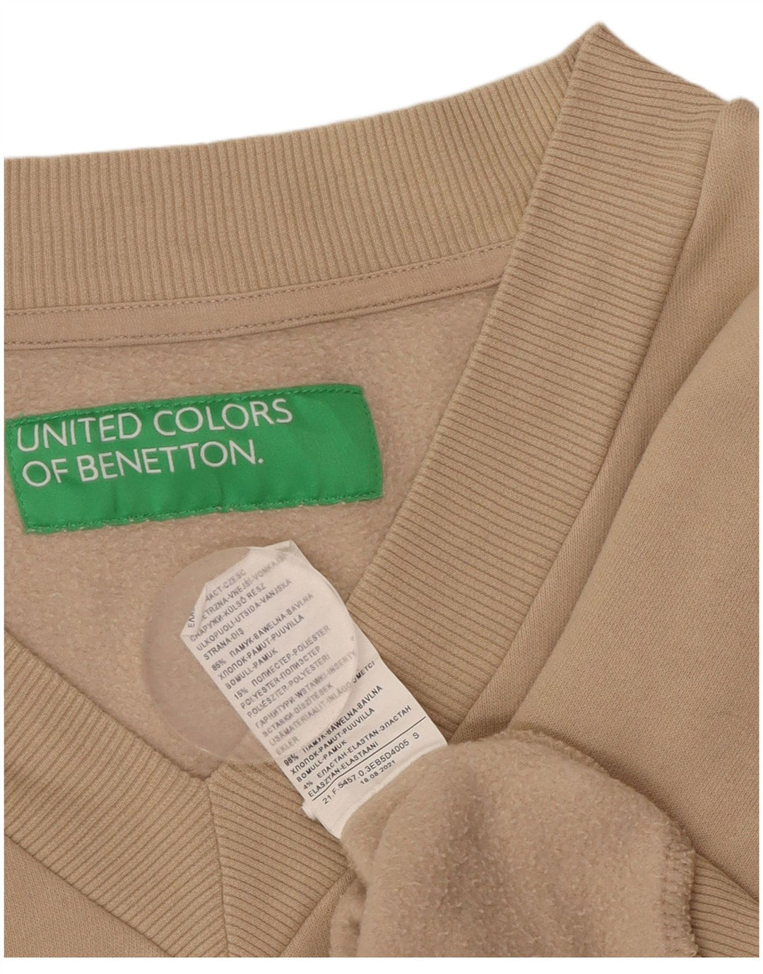 Hanorac oversize pentru femei BENETTON Pulover UK 10 mic, bej, bumbac