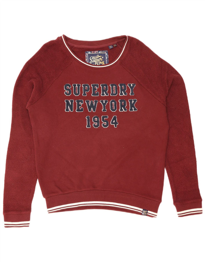 Pulover supradimensionat cu grafic Superdry pentru femei UK 14 Maroon mare
