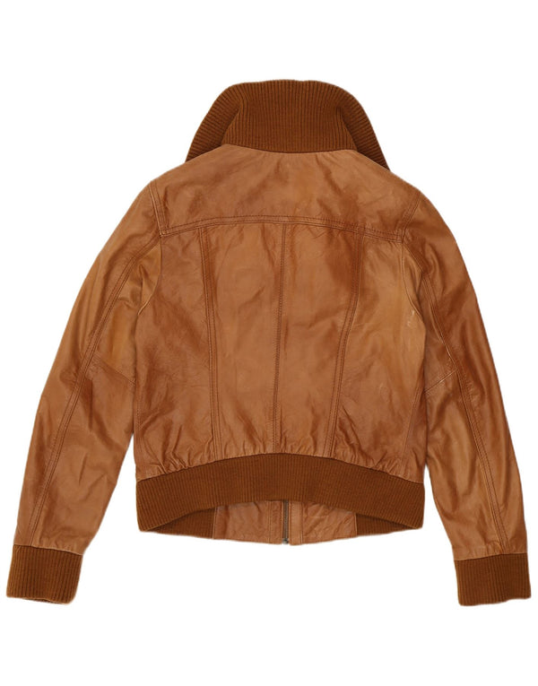 Pimkie Womens Bomber Leather Jacket UK 12 Medium Brown