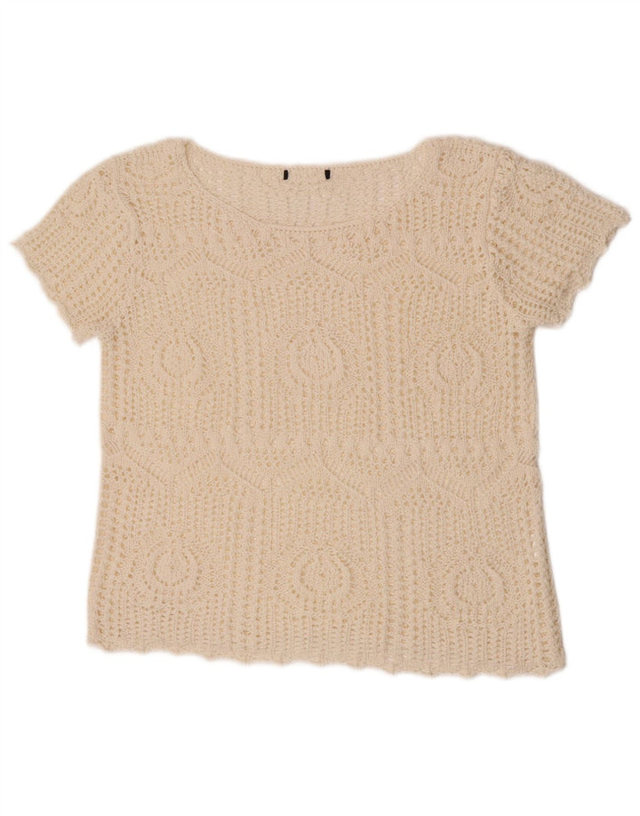 Bluză Vintage Crop Crochet pentru femei UK 12 Medium Off White