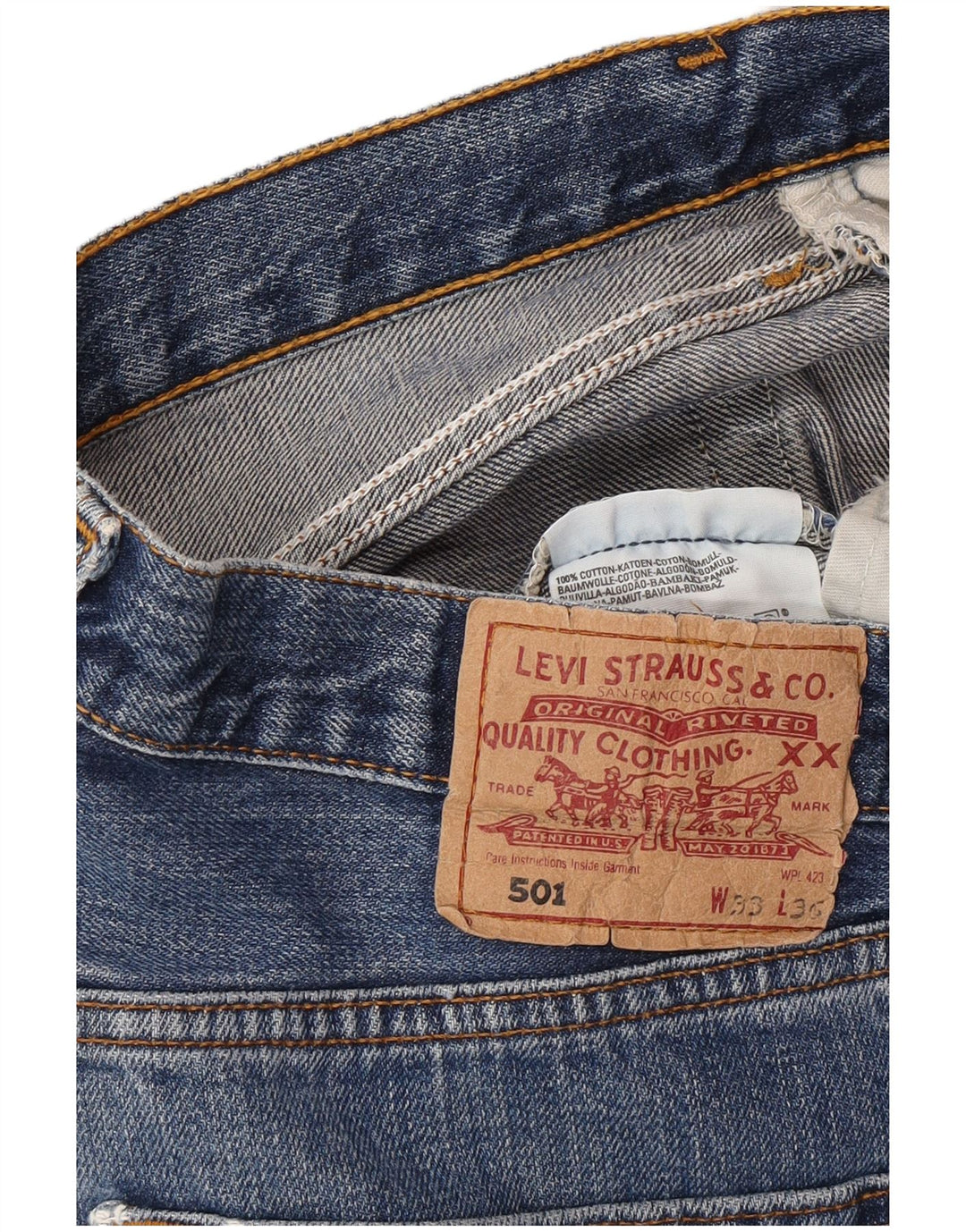 Pantaloni scurți din blugi pentru bărbați LEVI'S 501 W33, bumbac albastru mediu