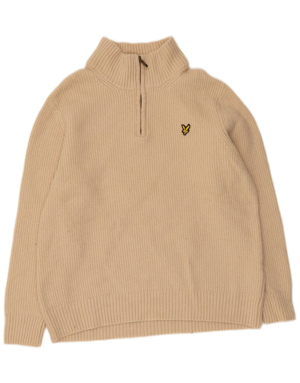 Pulover pentru bărbați Lyle & Scott, cu fermoar și gât, XL, bej