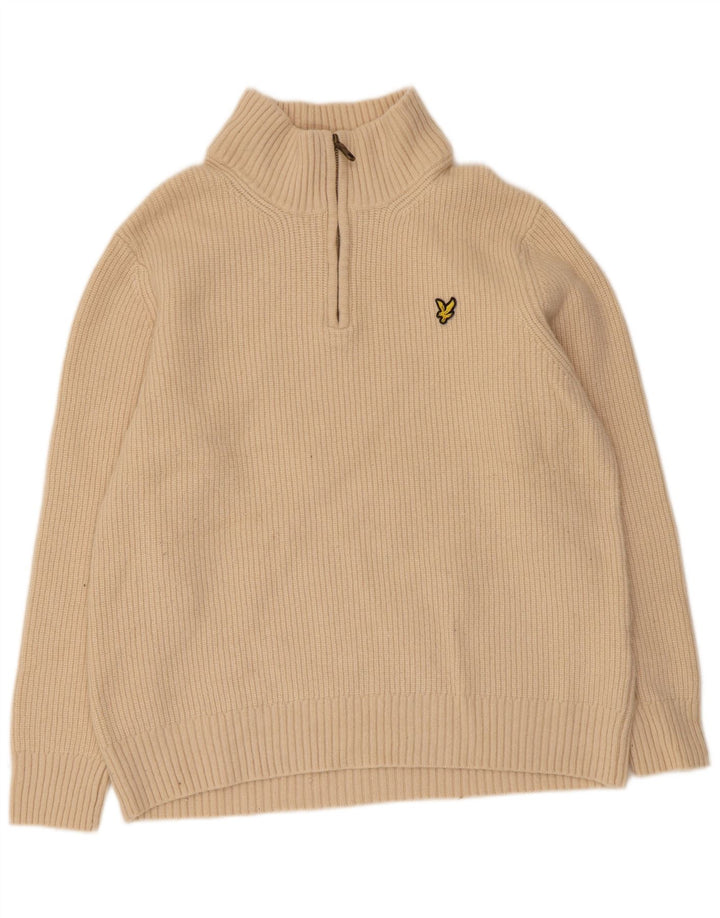 Pulover pentru bărbați Lyle & Scott, cu fermoar și gât, XL, bej