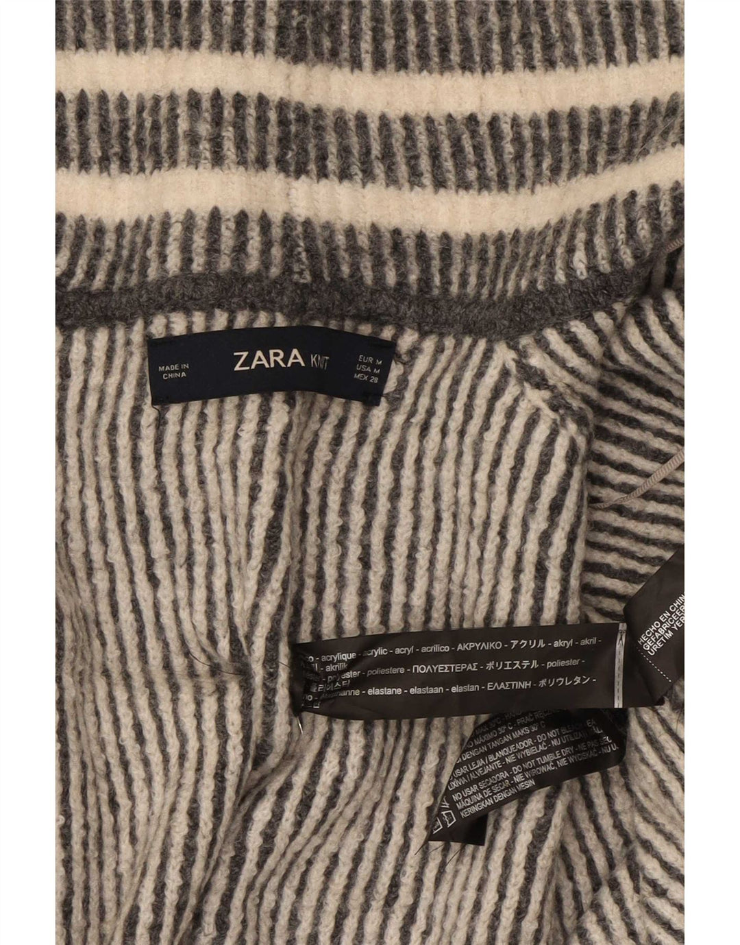 Pulover cardigan supradimensionat pentru femei Zara cu mâneci 3/4 UK 14 Medium Gri cu dungi