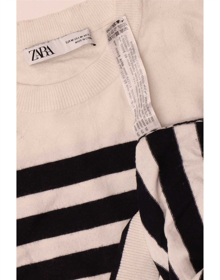 Pulover supradimensionat pentru femei Zara, cu gât crew, UK 14 Medium, cu dungi albe