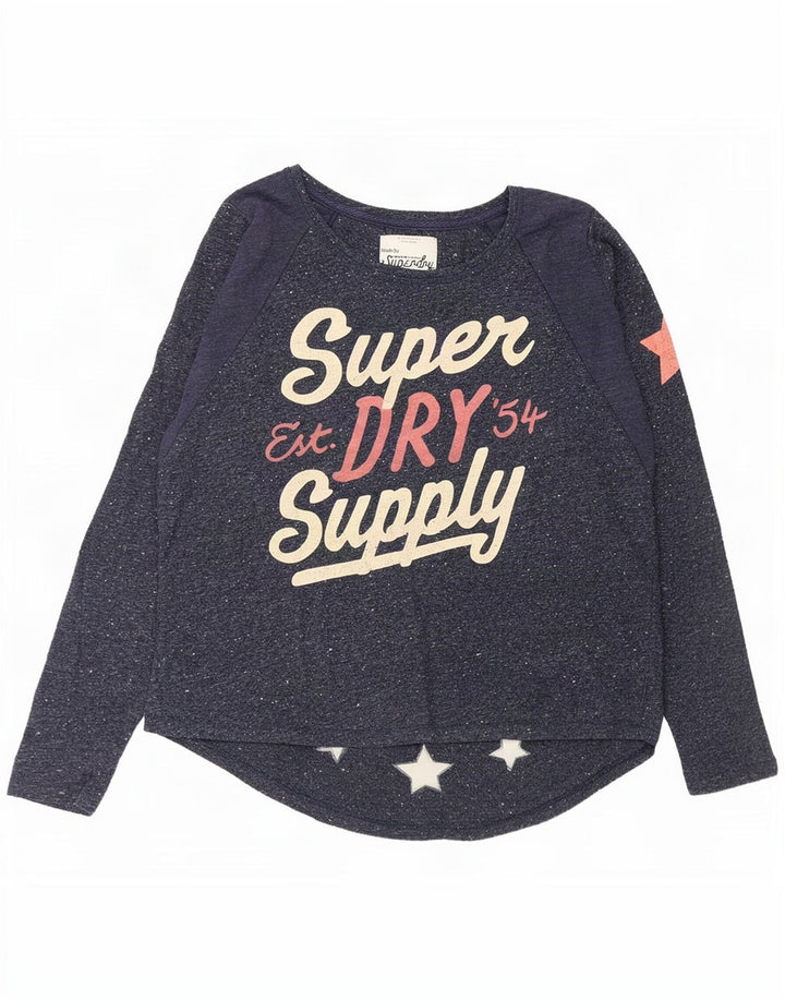 Top grafic pentru femei Superdry cu mânecă lungă UK 14 Medium bleumarin pete