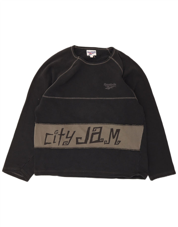 Hanorac grafic pentru bărbați Reebok Jumper mare, negru, bumbac color bloc