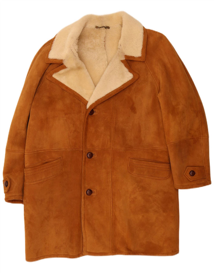 Pardesiu din shearling vintage pentru bărbați IT 50 mare, bej