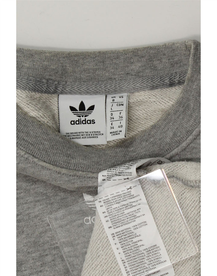 ADIDAS Womens Oversized Crop Sweatshirt Jumper UK 8 Small Grey Cotton Vintage Adidas and Second-Hand Adidas from Messina Hembry 