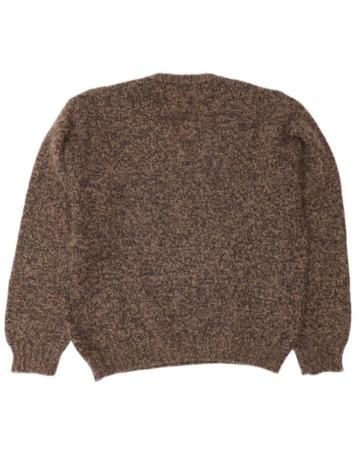 Pulover vintage pentru bărbați cu decolteu în V, XL, lână maro pete