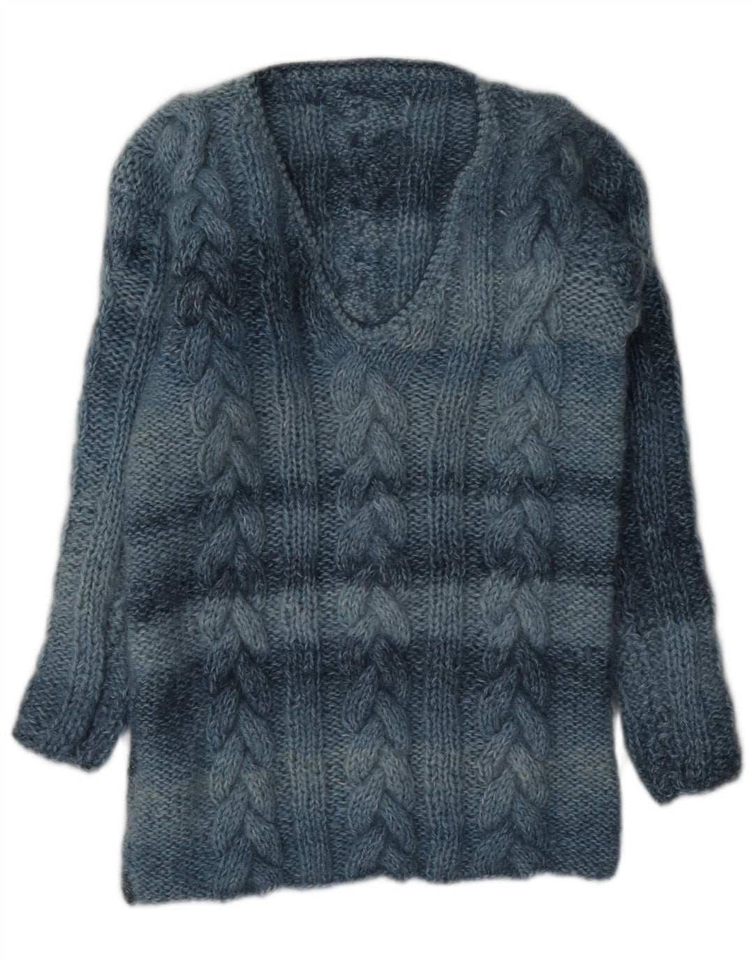 Pulover vintage pentru femei cu decolteu în V UK 12 Medium Blue Dunge