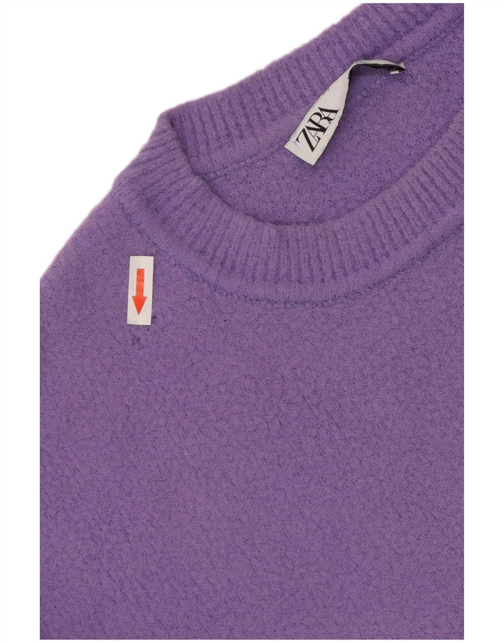 Pulover ZARA pentru damă, crop supradimensionat, cu decolteu, mic, violet