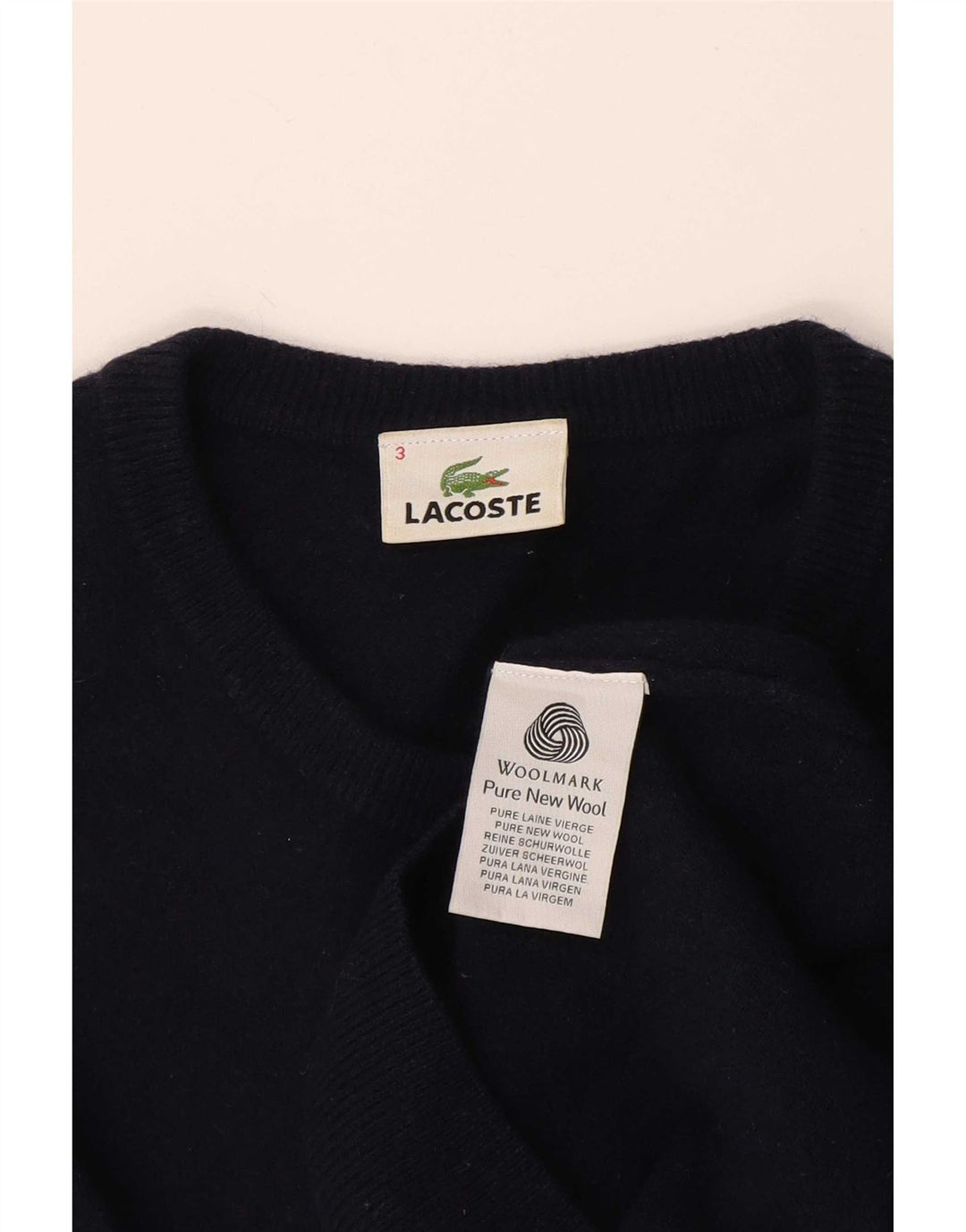 Pulover pentru bărbați Lacoste cu decolteu triplu, mărimea 3, lână nouă, albastru bleumarin