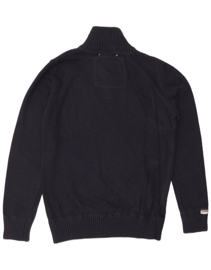Pulover pentru bărbați SUPERDRY cu fermoar și gât, XL, viscoză, albastru bleumarin