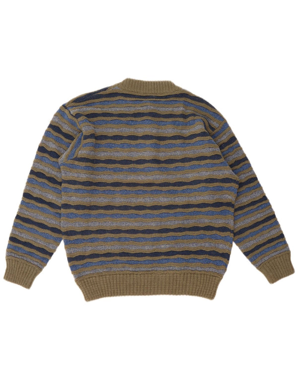Pulover Vintage pentru bărbați, cu gât, cu nasturi, IT 48 Medium, cu dungi multicolore