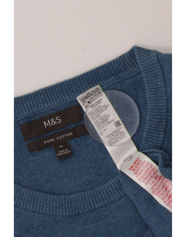 Pulover pentru bărbați Marks & Spencer, cu gât crew, XL, bumbac, albastru