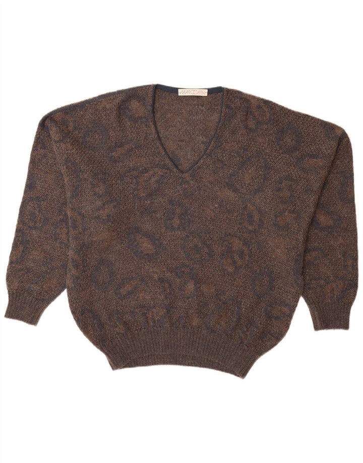 MARCCAIN Pulover cu decolteu în V pentru bărbați XL Lână geometrică maro