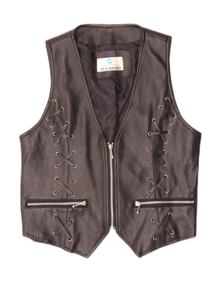 Vestă din piele vintage pentru femei UK 20 2XL Negru