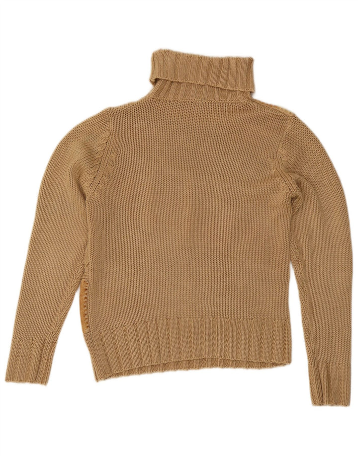 Pulover vintage pentru femei cu gât rulat, UK 12, maro mediu, bloc de culoare