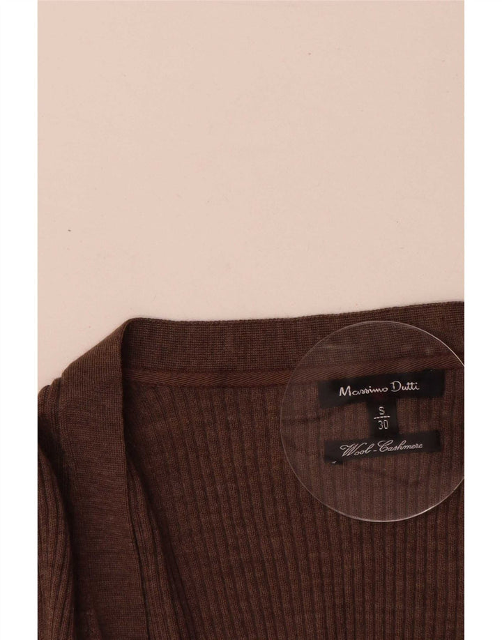 Pulover cardigan cu paragate Massimo Dutti pentru femei UK 10 Lână maro mică