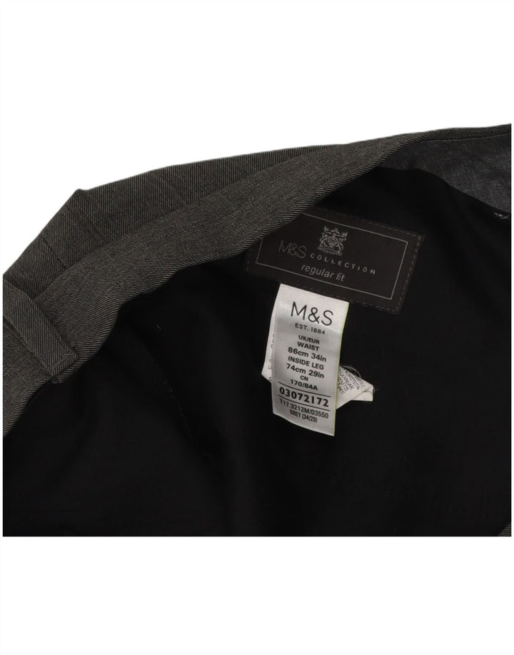 Pantaloni de costum pentru bărbați Marks & Spencer, cu ajustare normală, L34 L29, poliester gri