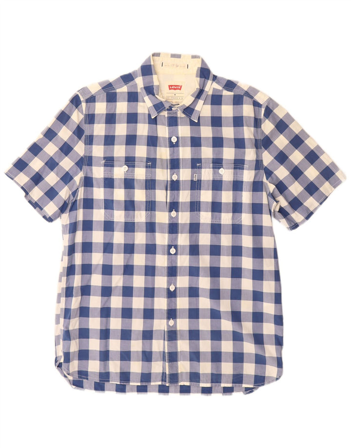 Cămașă Levi's pentru bărbați, cu mânecă scurtă, cu ajustare standard, din bumbac vichy albastru mediu