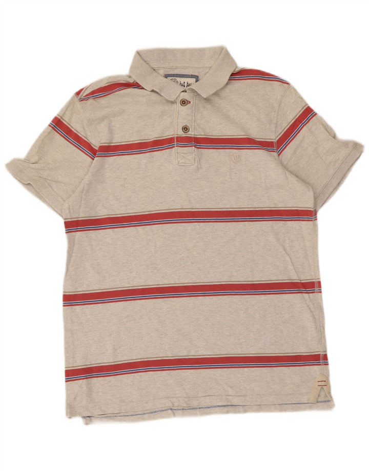 Tricou polo pentru bărbați Fat Face, bumbac cu dungi mici, gri