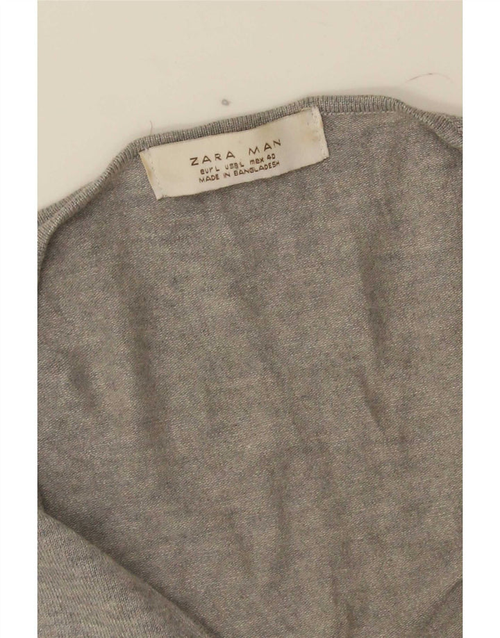 Pulover pentru bărbați Zara, cu decolteu în V, mare, gri