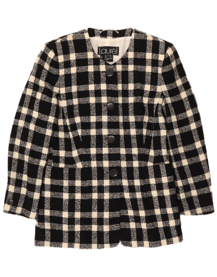 LAUREL Womens 4 Button Blazer Jacket EU 38 Medium Black Gingham Wool
