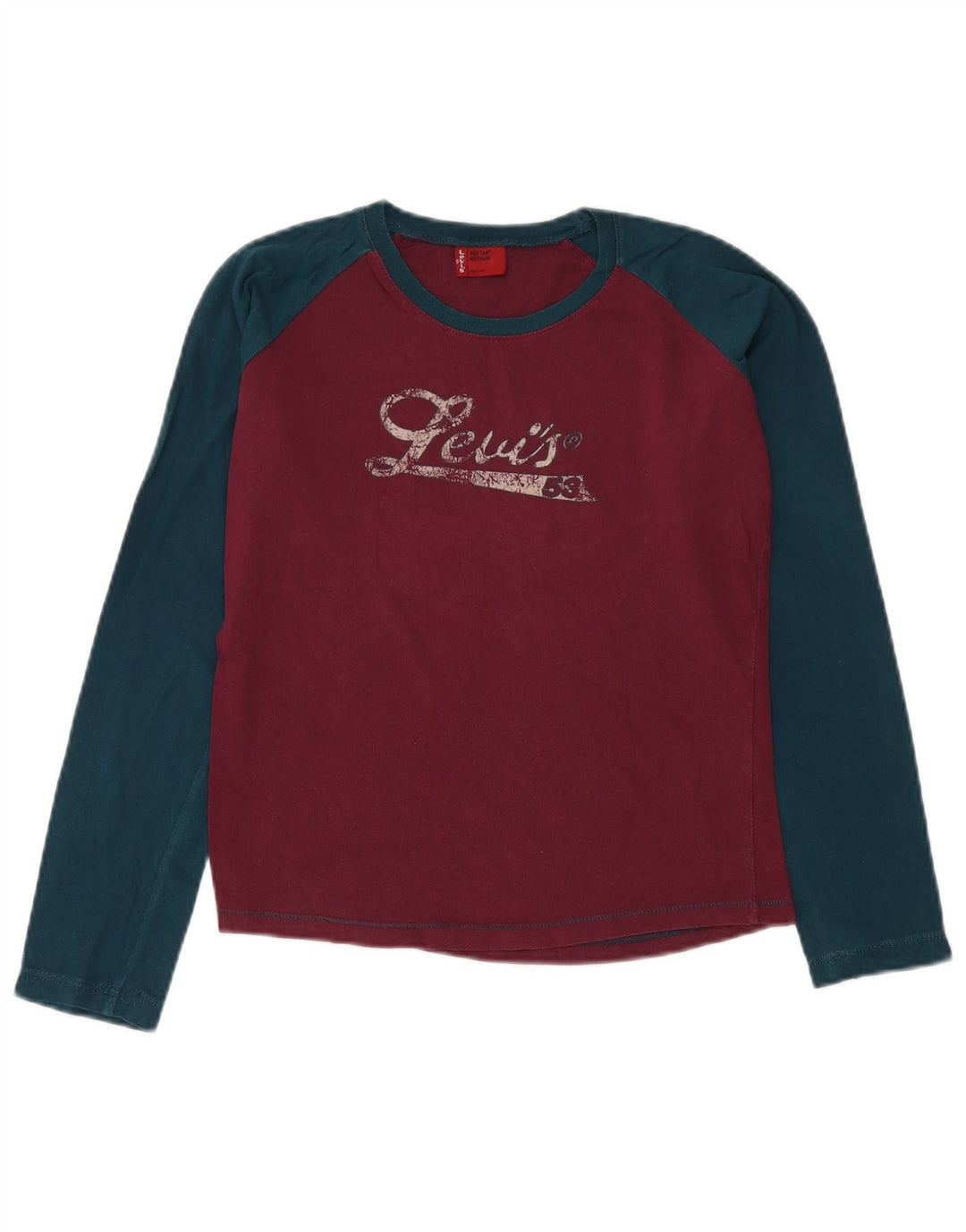Bluză cu mânecă lungă cu grafică Levi's pentru femei UK 14 Medium Burgundy Colorblock