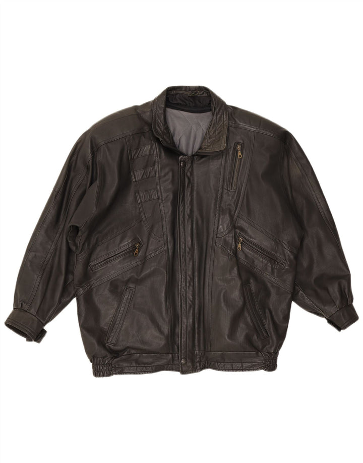 Jachetă de piele vintage pentru bărbați UK 42 XL neagră